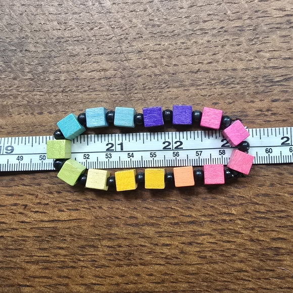 Rainbow Wooden Cubed Bead Bracelet - Picture 2 of 2